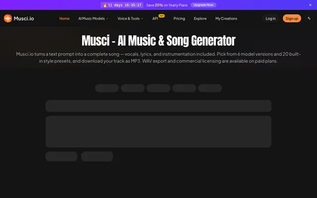 Screenshot of Musci.io - Best AI Music Generator | Create Music with AI