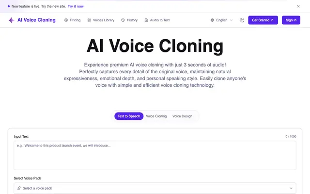 Screenshot of AI Voice Cloning - Create Your Unique Voice in Seconds | AI Voice Cloning