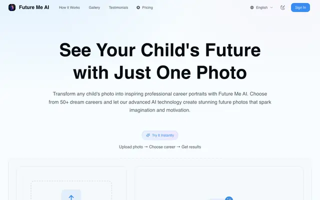 Screenshot of Future Me AI: See Your Child's Future with AI-Generated Career Photos | Dream Ca
