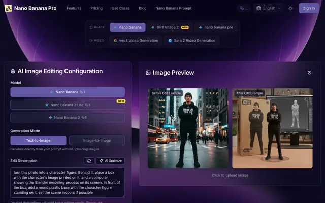 Screenshot of Nano Banana Pro - Free AI Image Editor Beats Flux | 8x Fast