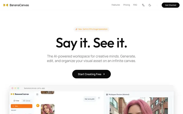 Screenshot of BananaCanvas AI