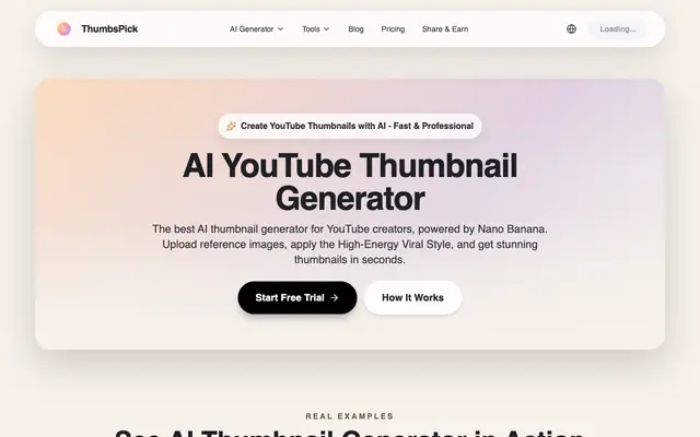 Screenshot of AI YouTube Thumbnail Generator - Create Viral Thumbnails