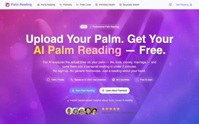 Screenshot of Palm Reading - Free Online Palmistry Analysis | Hand Reading