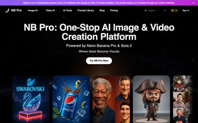 Screenshot of NB Pro: Free All-in-One AI Image & Video Generator