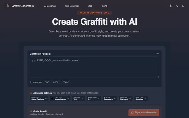 Screenshot of Graffiti Generator - AI Street Art Creator