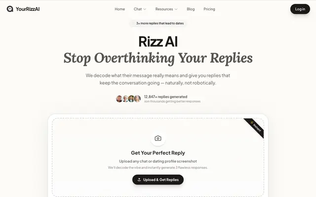 Screenshot of Rizz AI - Free AI Dating Reply & Response Generator