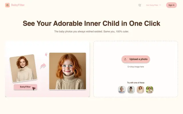 Screenshot of BabyFilter | See Your Adorable Baby Self in One Click