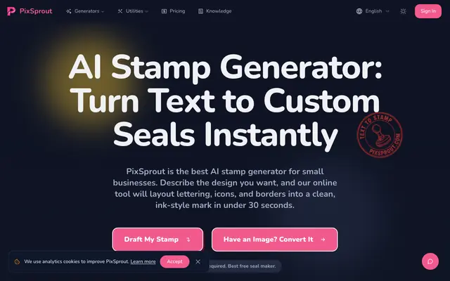 Screenshot of AI Text to Stamp Generator | Create Business & Vintage Seals