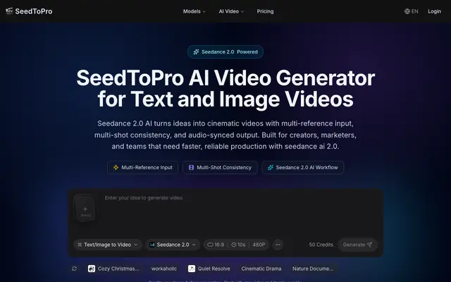 Screenshot of Seedance 2.0 Pro | AI Video Generator by SeedToPro