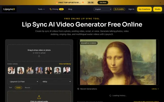 Screenshot of Lip Sync AI Video Generator Free Online | LipsyncX