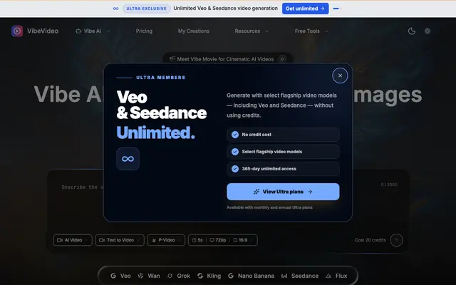 Screenshot of Vibe Video - AI Video Generator: Image & Text to Video Online
