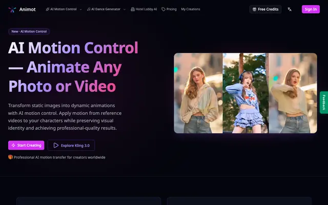 Screenshot of Kling Motion Control - AI Motion Transfer with Kling 3.0