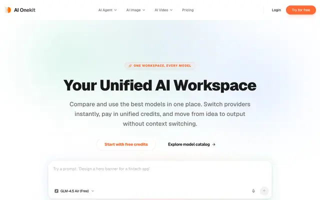 Screenshot of Unified AI Workspace for Chat, Image & Video Models | AI Onekit