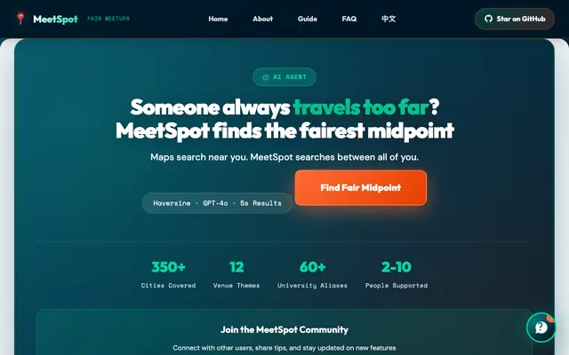 Screenshot of MeetSpot - AI Meeting Point Finder for Groups