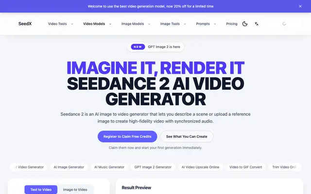 Screenshot of Seedance 2 AI Video Generator - IMAGINE IT, RENDER IT
