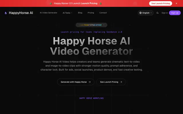Screenshot of Happy Horse AI Video | AI Video Generator for Text to Video and Image to Video
