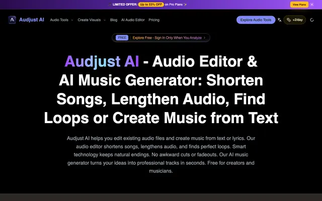 Screenshot of Audjust AI: Audio Editing & AI Music Creation Tool Free