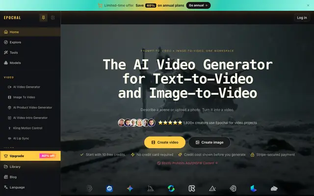 Screenshot of AI Video Generator for Text to Video & Image to Video | Epochal