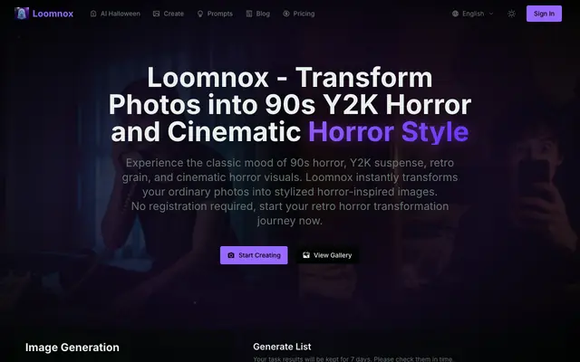 Screenshot of Loomnox - Cinematic Horror AI Photo Editor