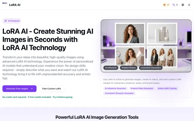Screenshot of LoRA AI - AI Image Generator & Anime LoRA Training Online