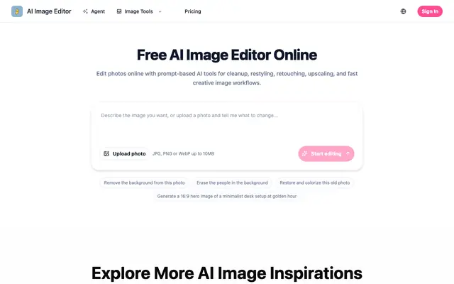 Screenshot of Free AI Image Editor – Edit Photo Online with Prompt