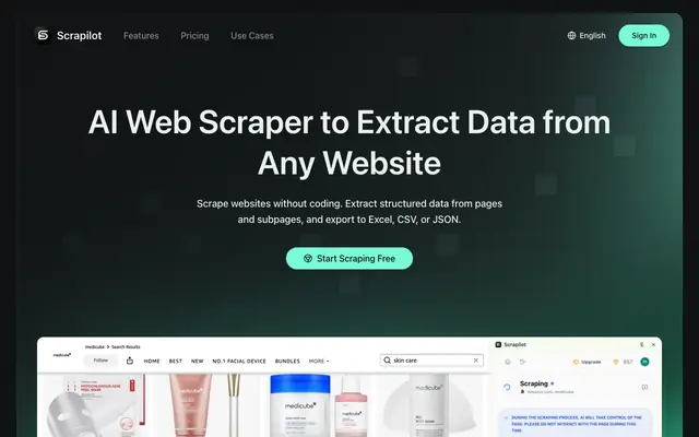 Screenshot of Scrapilot — From Webpage to Spreadsheet in One Click