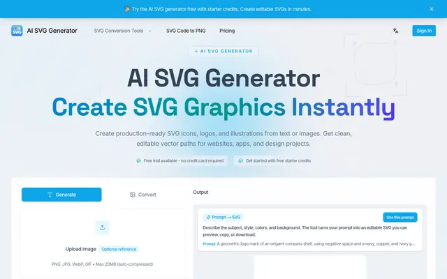 Screenshot of AI SVG Generator | SVG Generator AI & AI Vector Generator