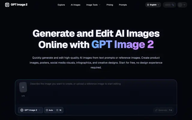 Screenshot of GPT Image 2 — Free Online AI Image Generator and Editor