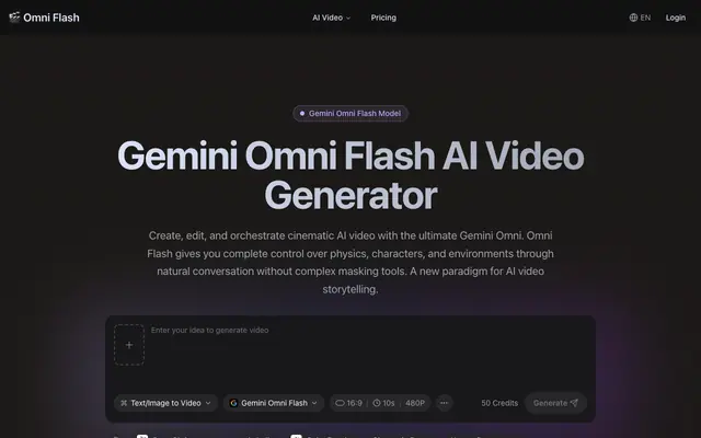 Screenshot of Gemini Omni Flash Video Generator — Free 4K AI Video Creator