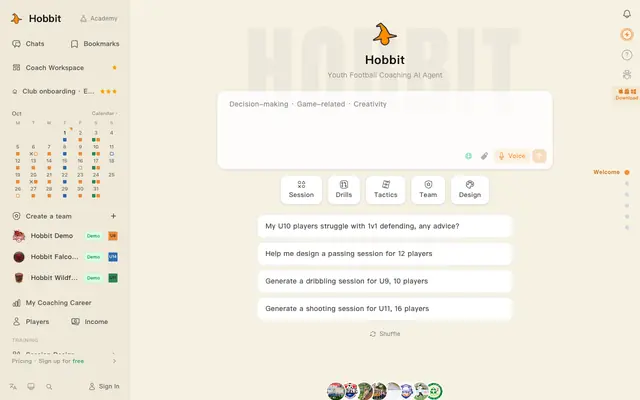 Screenshot of Hobbit AI · Youth Football Coaching AI Agent
