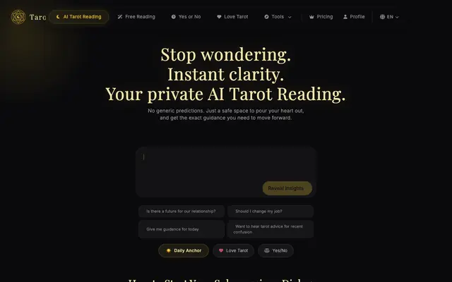 Screenshot of TarotYet Official Site | Free AI Tarot Reading