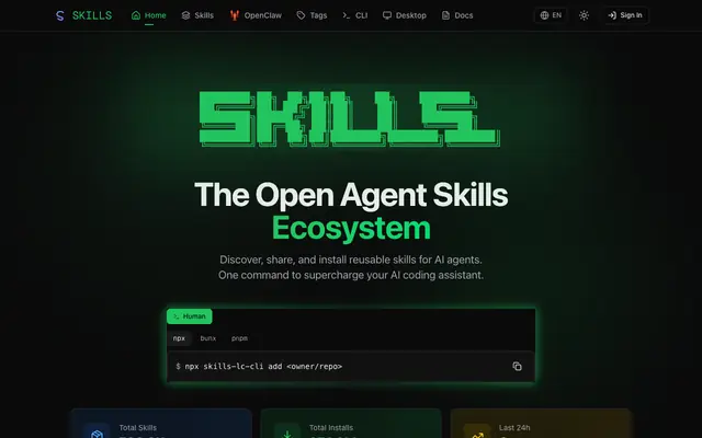 Screenshot of Discover and Share AI Agent Skills