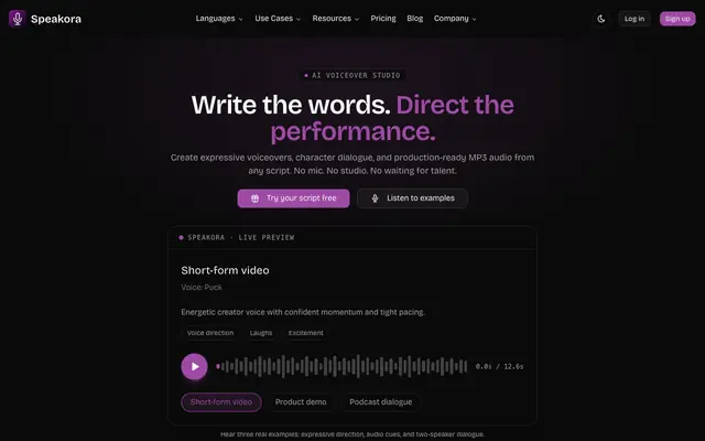 Screenshot of AI Voice Generator for Creators | Speakora