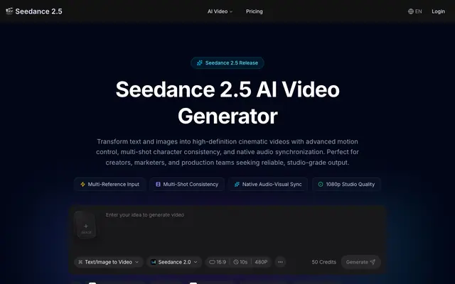 Screenshot of Seedance 2.5 AI Video Generator