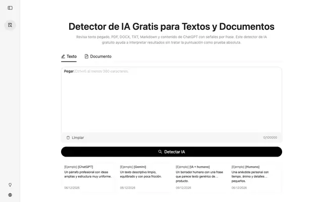 Screenshot of Detector de IA Gratis - Textos y Documentos