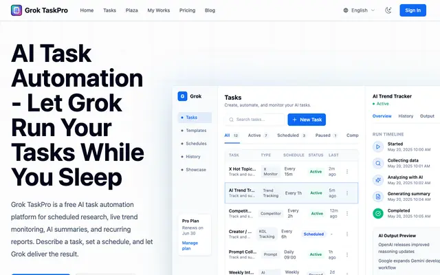 Screenshot of GrokTask - AI-Powered Intelligent Task Automation Platform | Grok TaskPro