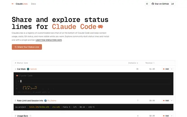 Screenshot of ClaudeLines