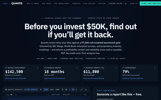 Screenshot of AIWMC Quantis — AI Business Idea Validator