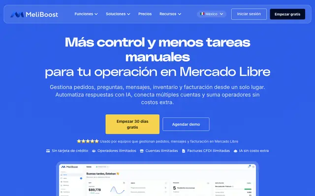 Screenshot of MeliBoost - Optimiza tu operación diaria en Mercado Libre