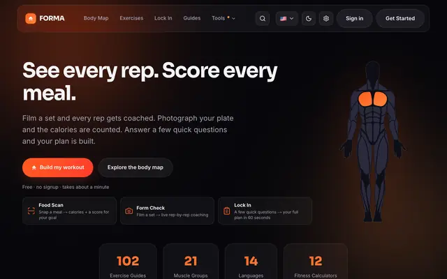 Screenshot of FORMA — AI Fitness Platform: Workouts & 3D Muscle Map