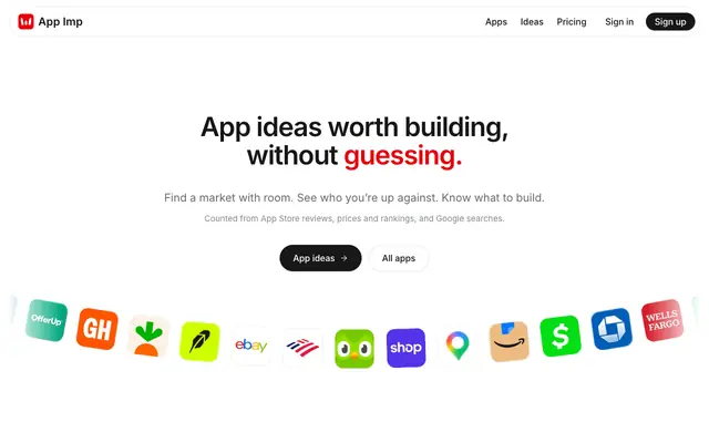 Screenshot of AppImp — Find the gap nobody has fixed