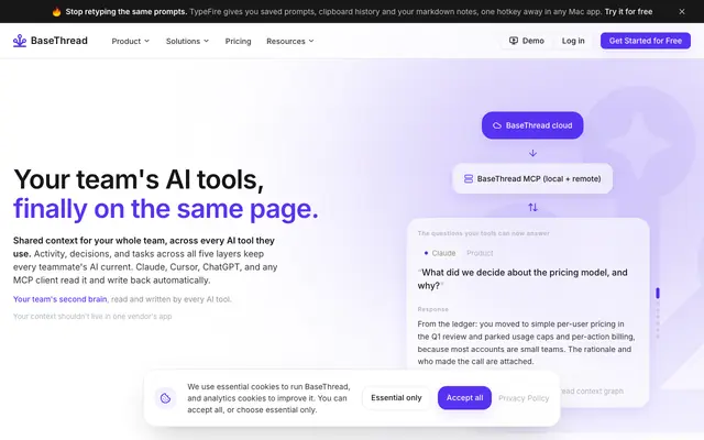 Screenshot of BaseThread | Shared context for every AI tool your team uses