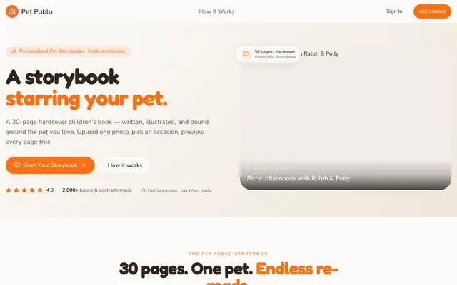 Screenshot of Pet Pablo — Custom Pet Stories & Portraits