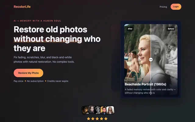 Screenshot of AI Photo Restoration & Colorization: Restore Old Photos Online