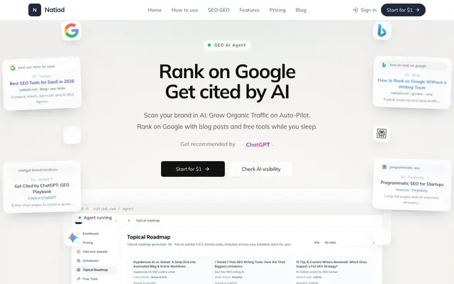 Screenshot of Natiad - Rank on Google & ChatGPT with AI SEO