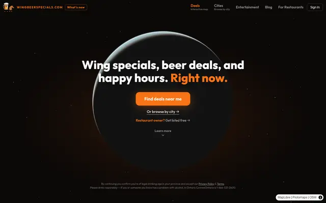 Screenshot of WingBeerSpecials — Deals Near You