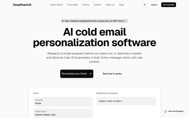 Screenshot of DeepReachAI - Cold Outreach That Actually Gets Replies
