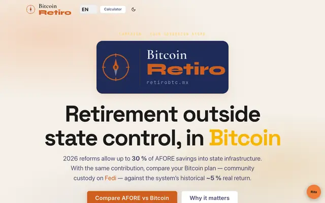 Screenshot of Tu AFORE Soberana — Calculadora de Retiro Bitcoin