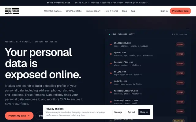 Screenshot of Erase Personal Data - See what strangers can see