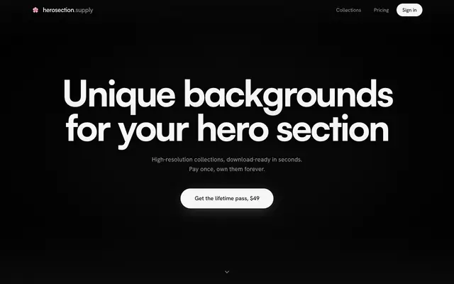 Screenshot of HeroSection.supply: beautiful backgrounds for your hero section